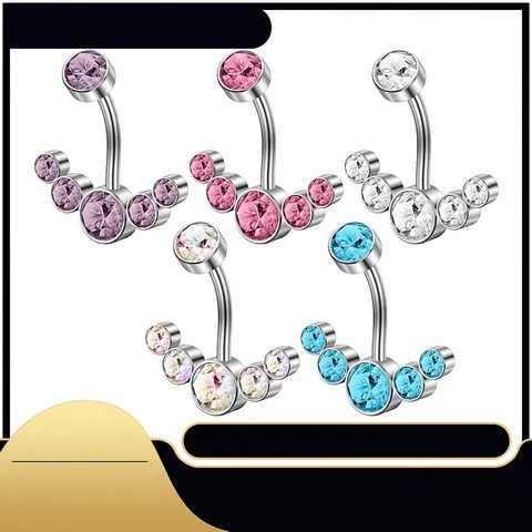 Stainless Steel Belly Ring Cubic Zirconia Curved Bar Navel Piercing Jewelry Fan Shaped Zircon Fashion Women