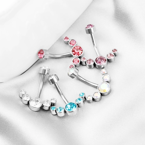 Stainless Steel Belly Ring Cubic Zirconia Curved Bar Navel Piercing Jewelry Fan Shaped Zircon Fashion Women