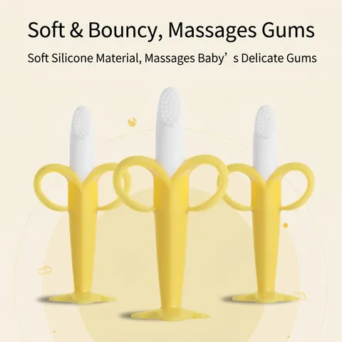 Baby Silicone Teether Toothbrush Food Grade Molar Stick Soft Bristle Fruit Shape Banana Corn Infant Oral Care Training