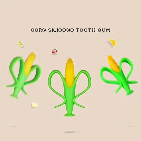 Baby Silicone Teether Toothbrush Food Grade Molar Stick Soft Bristle Fruit Shape Banana Corn Infant Oral Care Training