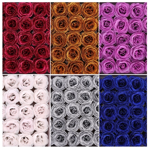 Artificial Rose Flower Heads Crystal Glitter Simulated Flowers For DIY Wedding Gift Decoration Multi Color Assorted