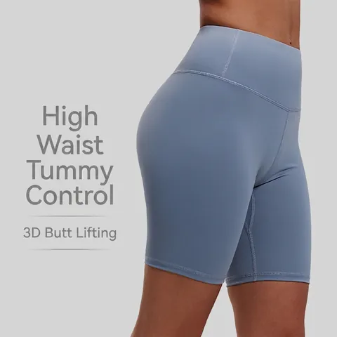 Women High Waisted Biker Shorts Quick Dry Peach Butt Lifting Yoga Gym Fitness Solid Color Athletic Bottoms