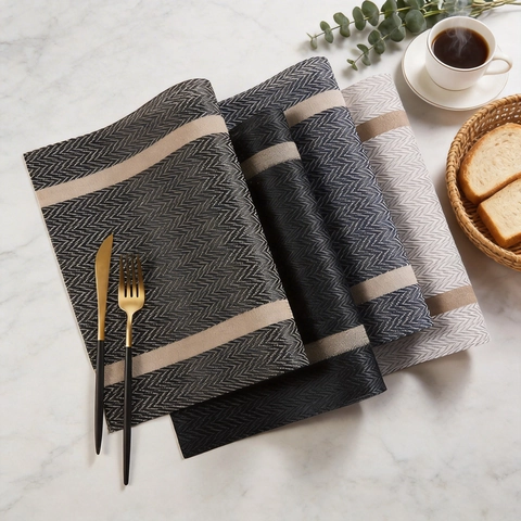 Sets De Table En PVC Tissé Imperméables Résistants À L'Huile Et À La Chaleur Style Nordique Luxe À Chevrons Et Rayures