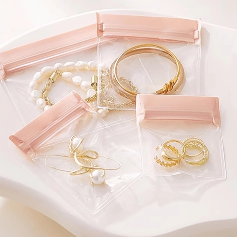 Jewelry Storage Bags Transparent PVC Plastic Anti Oxidation Sealing Dustproof Portable Travel Pink Zip Lock Pouches