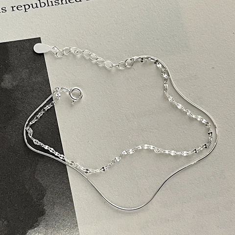 925 Sterlingsilber Doppelarmband Schlangenkette Für Damen Minimalistisches Pailletten Design Mode Pendeln Handschmuck