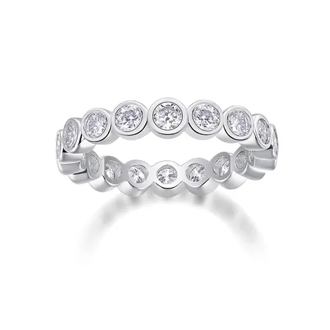 Eternity Ring Round Brilliant Cut Moissanite S925 Sterling Silver 18K Gold Plated Bezel Setting Wedding Band For Women