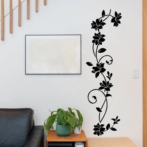 Autocollants Muraux Fleurs Noires Vigne PVC Auto-Adhésifs Décalcomanies Florales Pour Salon Chambre Décoration Moderne