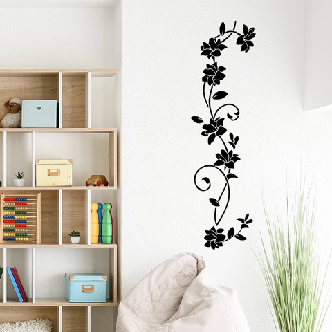 Autocollants Muraux Fleurs Noires Vigne PVC Auto-Adhésifs Décalcomanies Florales Pour Salon Chambre Décoration Moderne