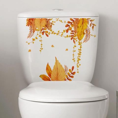Watercolor Autumn Maple Leaf Toilet Sticker Waterproof PVC Self Adhesive Modern Decal For Bathroom Decor