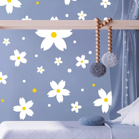 Adesivi Murali Margherita Bianca PVC Autoadesivi Decalcomanie Floreali Per Camera Da Letto Soggiorno Casa Decorazione Stile Moderno