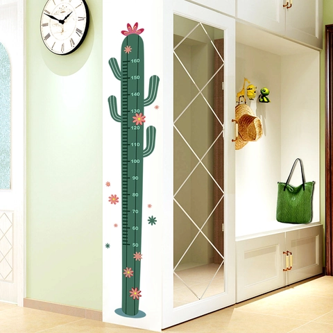Height Growth Chart Wall Sticker Cactus PVC Waterproof Self Adhesive Ruler Kids Children Baby Room Bedroom Decoration Cartoon