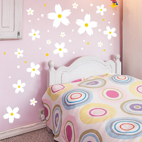 Adesivi Murali Margherita Bianca PVC Autoadesivi Decalcomanie Floreali Per Camera Da Letto Soggiorno Casa Decorazione Stile Moderno