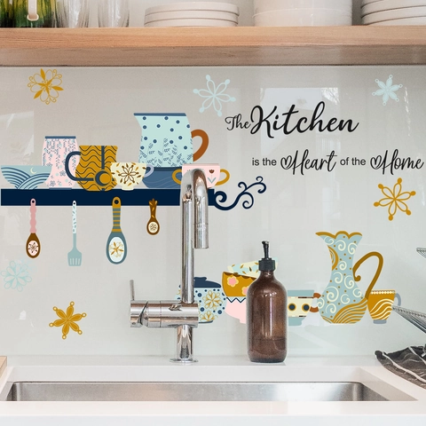 Adesivi Murali Cucina PVC Impermeabile Bohemien Utensili Da Cucina Disegnati A Mano Citazione Cuore Della Casa Decorativo
