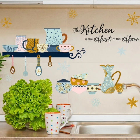 Adesivi Murali Cucina PVC Impermeabile Bohemien Utensili Da Cucina Disegnati A Mano Citazione Cuore Della Casa Decorativo