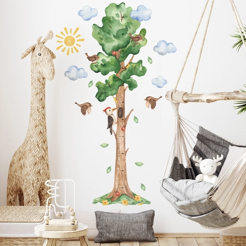 Growth Chart Wall Decal Cartoon Tree Birds PVC Self Adhesive Height Measurement Sticker For Kids Room Nursery Decor