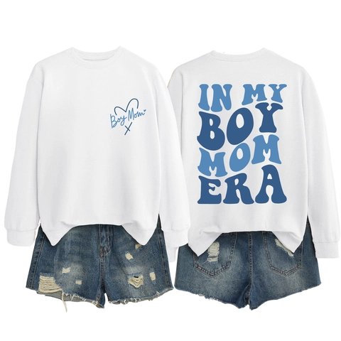 Felpa In My Boy Mom Era Da Donna Girocollo Manica Lunga Misto Cotone Stampa Retro Top Casual Per Mamma