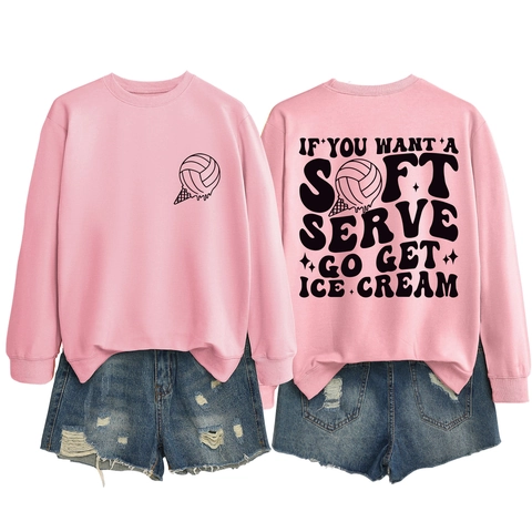 Felpa Da Donna Girocollo Misto Cotone Maniche Lunghe Stampa Lettere Grafica Pallavolo Casual Pullover