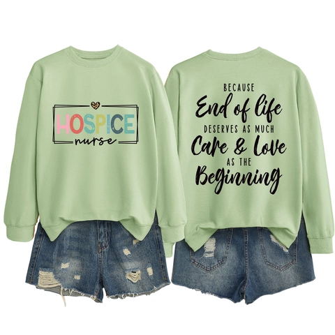 Felpa Donna Stampa Lettera Infermiera Hospice Cotone Poliestere Girocollo Maniche Lunghe Pullover Casual Allentato Top