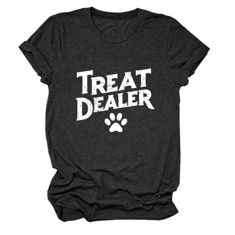 Women Cotton Blend T-Shirt Crew Neck Short Sleeve Treat Dealer Paw Print Graphic Tee Pet Lovers Casual Top