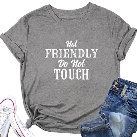 Dames T-Shirt Not Friendly Do Not Touch Slogan Katoenmix Korte Mouwen Ronde Hals Losse Casual Grote Maat Top