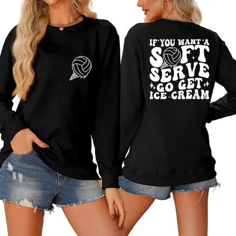 Felpa Da Donna Girocollo Misto Cotone Maniche Lunghe Stampa Lettere Grafica Pallavolo Casual Pullover
