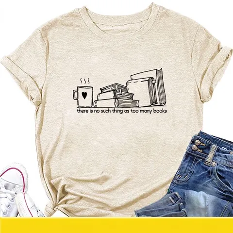 T-shirt Donna Cotone Maniche Corte Girocollo Vestibilità Comoda Libri Caffè Grafica Casual Estate Commuter Slogan Tee