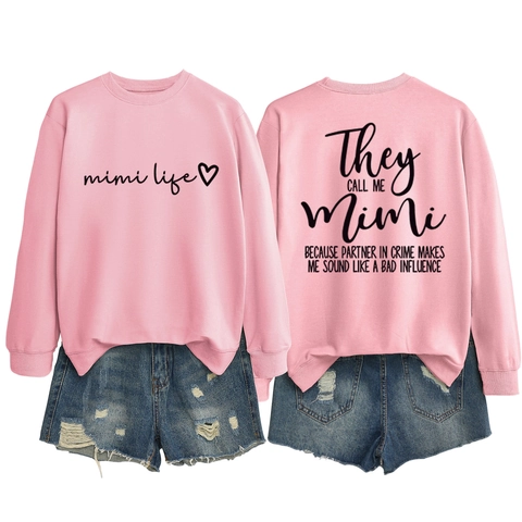 Felpa Da Donna Girocollo Misto Cotone Maniche Lunghe Stampa Lettere Mimi Life Fronte Retro Pullover Casual Morbido