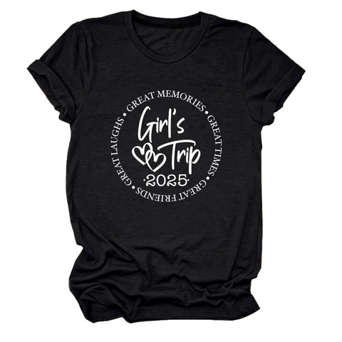 Women T-Shirt Cotton Blend Graphic Print Round Neck Short Sleeve Girl's Trip 2025 Casual Loose Summer Holiday Top