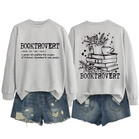 Felpa Girocollo Da Donna Misto Cotone Manica Lunga Pullover Ampio Booktrovert Letterario Amante Dei Libri