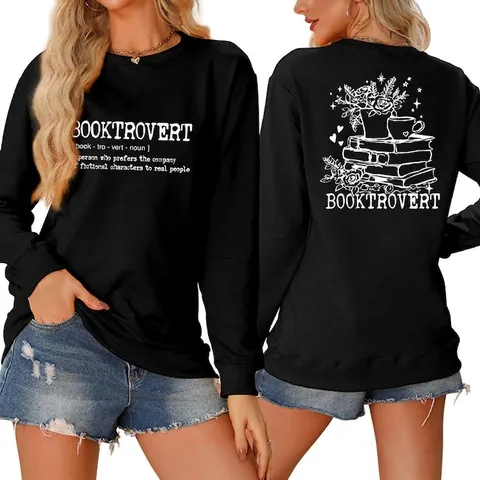 Felpa Girocollo Da Donna Misto Cotone Manica Lunga Pullover Ampio Booktrovert Letterario Amante Dei Libri