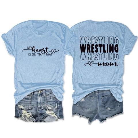 Damen T-Shirt Wrestling Mom Druck Casual Kurzarm Rundhals Weiche Baumwollmischung Oberteile