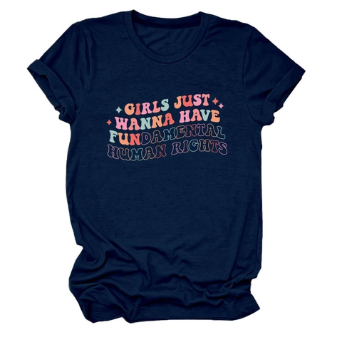 Fundamental Human Rights Buchstabendruck Damen T-Shirt Rundhalsausschnitt Baumwollmischung Kurzarm Lockeres Lässiges Oberteil