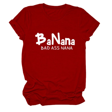 T-Shirt da Donna con Stampa Banana Bad Ass Nana Casual Girocollo Misto Cotone Manica Corta Vestibilità Larga Summer Top