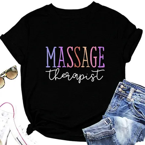 Dames T-Shirt Massage Therapist Ronde Hals Korte Mouwen Katoenmix Grafische Print Casual Zomer Shirt
