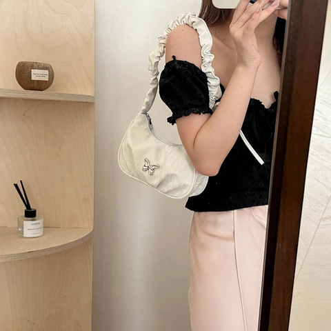 Borsa Hobo Da Donna Tracolla Plissettata Ciondolo A Farfalla Mezzaluna Sottobraccio Spalla Tracolla Y2K Chic Pelle PU