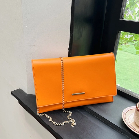 Minimalist Envelope Clutch Crossbody Bag PU Leather Gold Chain Strap Evening Party Fashion Women