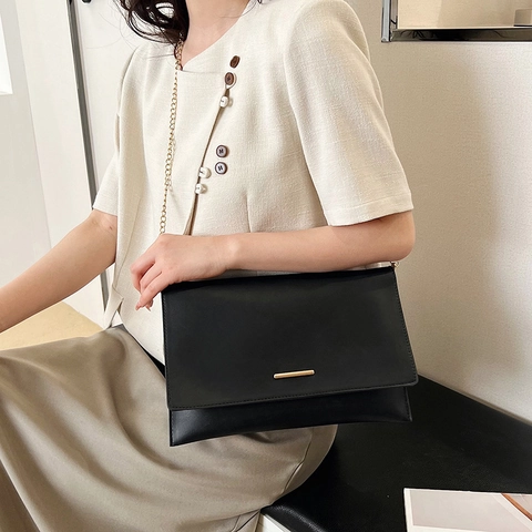 Minimalist Envelope Clutch Crossbody Bag PU Leather Gold Chain Strap Evening Party Fashion Women