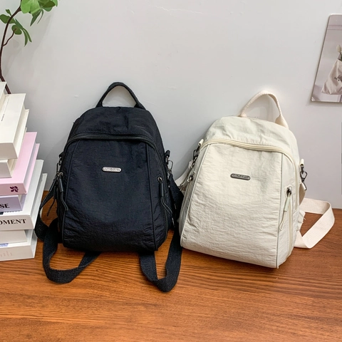 Zaino Moda Da Donna In Nylon Con Materiale Leggero E Grande Capacità Tinta Unita Multi Tasche Borsa Per Viaggi E Pendolari