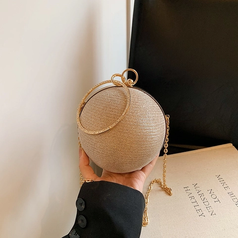 Sphärische Abendtasche Glitzernde Runde Ball Clutch Mit Strass Ringgriff Und Abnehmbarem Kettenriemen Für Party Hochzeit