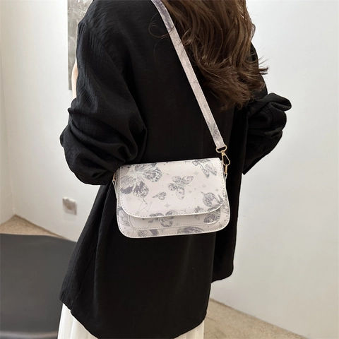 Butterfly Print Crossbody Bag PU Leather Flap Shoulder Bag With Constellation Star Pattern For Women Chic Mini Square Bag