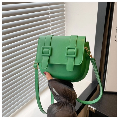 Bolso de Hombro de Cuero PU Retro para Mujer Bolso de Silla Cuadrado Pequeño Color Sólido Bolso Cruzado Con Hebilla Decorativa Correa Ajustable Bolso Mensajero Elegante