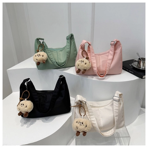 Women Nylon Hobo Bag Large Capacity Casual Solid Color Shoulder Bag With Adjustable Wide Strap Soft Daily