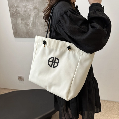 Sac Cabas En Toile Grande Kapacité Minimaliste Imprimé Géométrique Double Poignée Style Urbain Sac À Épaule Femme