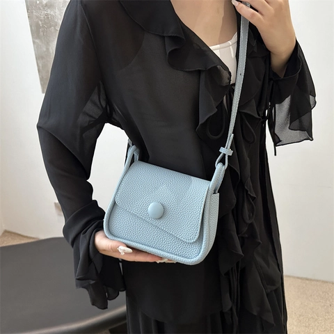 Umhängetasche Damen Satteltasche PU Leder Lychee Muster Runde Schnalle Minimalistische Schultertasche Elegant Lässig Trendig