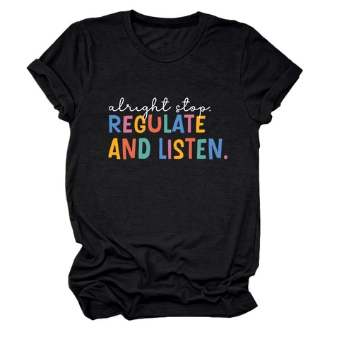 T-Shirt Donna Maniche Corte Vestibilità Larga Girocollo Misto Cotone Stampa Slogan Top Estivo Casual