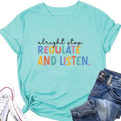 T-Shirt Donna Maniche Corte Vestibilità Larga Girocollo Misto Cotone Stampa Slogan Top Estivo Casual