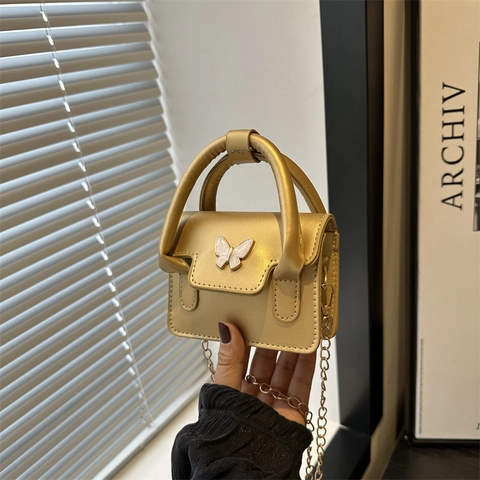 Fashion Patent PU Leather Butterfly Mini Shoulder Bag For Women Urban Minimalist Chain Crossbody Bag Summer Small Square Bag