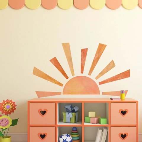 Wandaufkleber Sonne PVC Wasserdicht Halbe Sonne Boho Stil Kinderzimmer Schlafzimmer Wohnzimmer Abnehmbare Kunst Wandbild Tapete