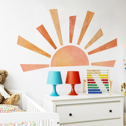 Wandaufkleber Sonne PVC Wasserdicht Halbe Sonne Boho Stil Kinderzimmer Schlafzimmer Wohnzimmer Abnehmbare Kunst Wandbild Tapete