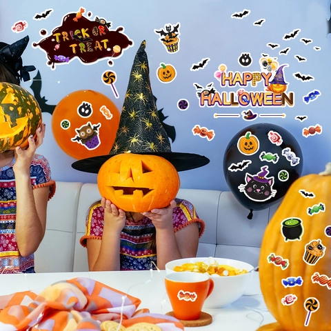 Halloween Wall Stickers Pumpkin Bat Ghost Cartoon PVC Removable Decals For Party Home Decor Festive DIY Decor